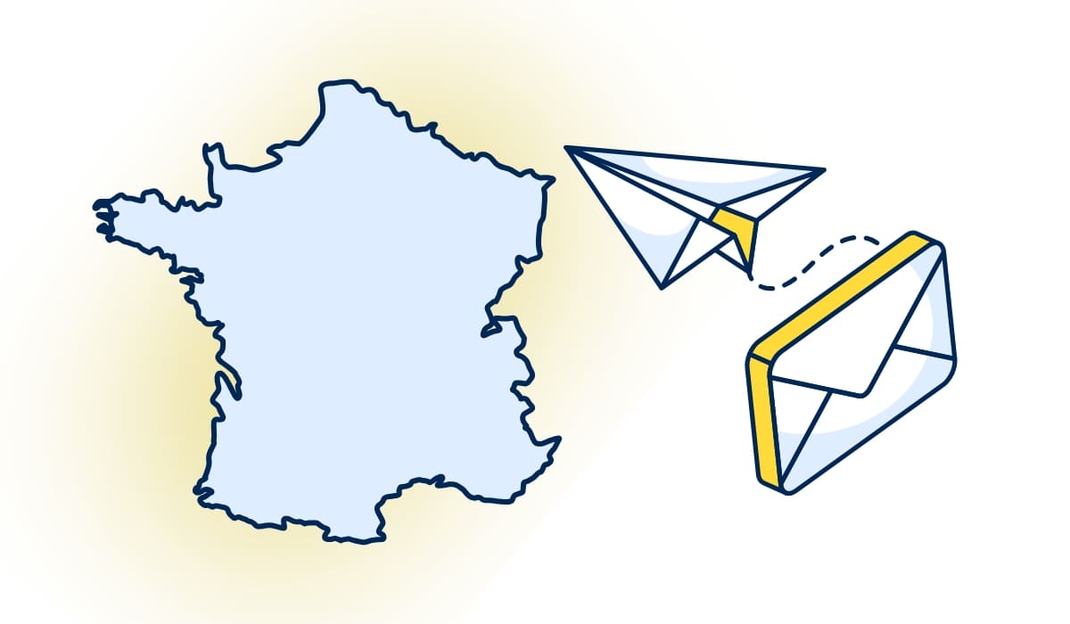Logo de la France et d'un envoi de courrier.