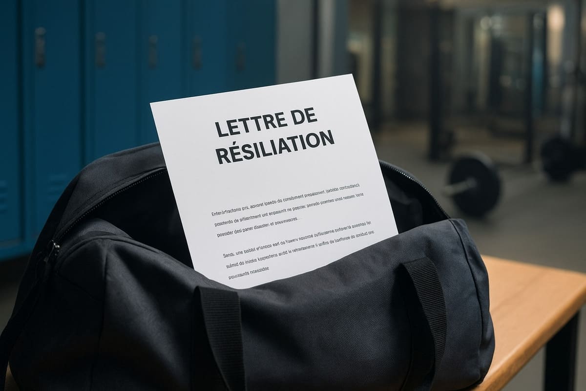 Image d'une lettre de résiliation dans un sac de sport.