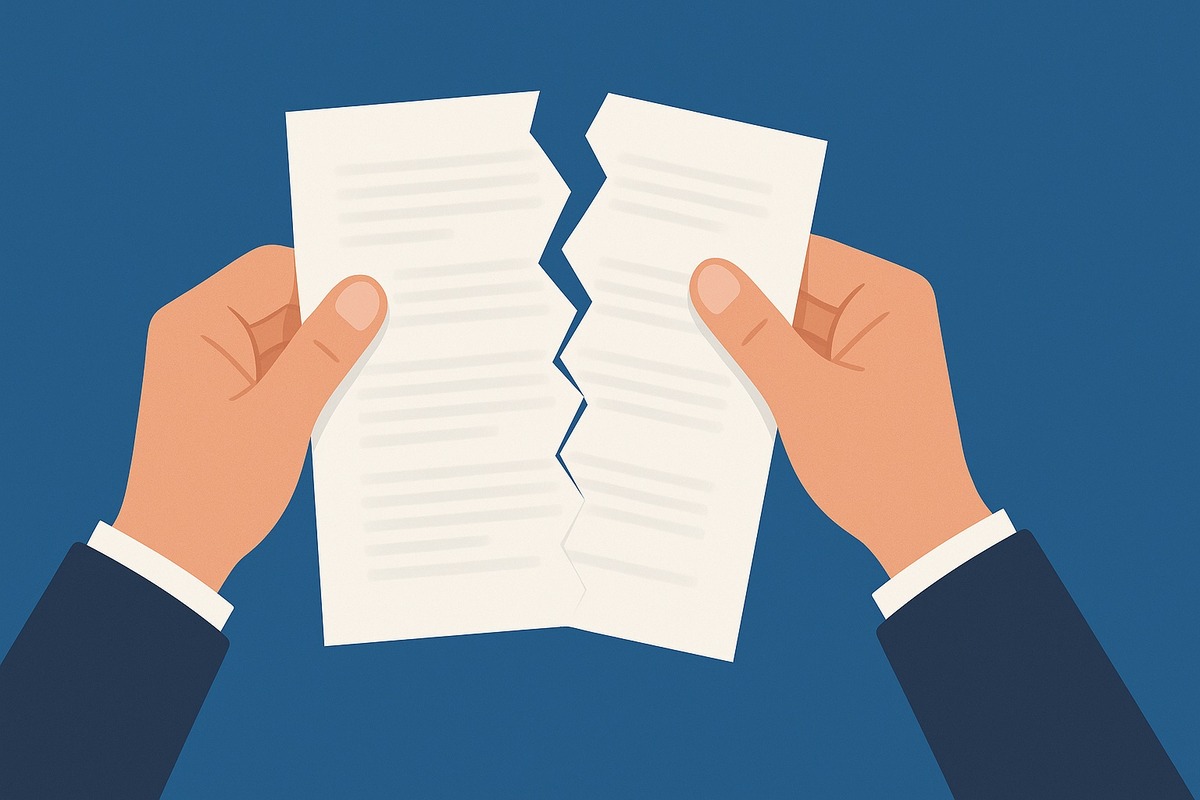 Image d'un contrat déchiré après une résiliation d'assurance.