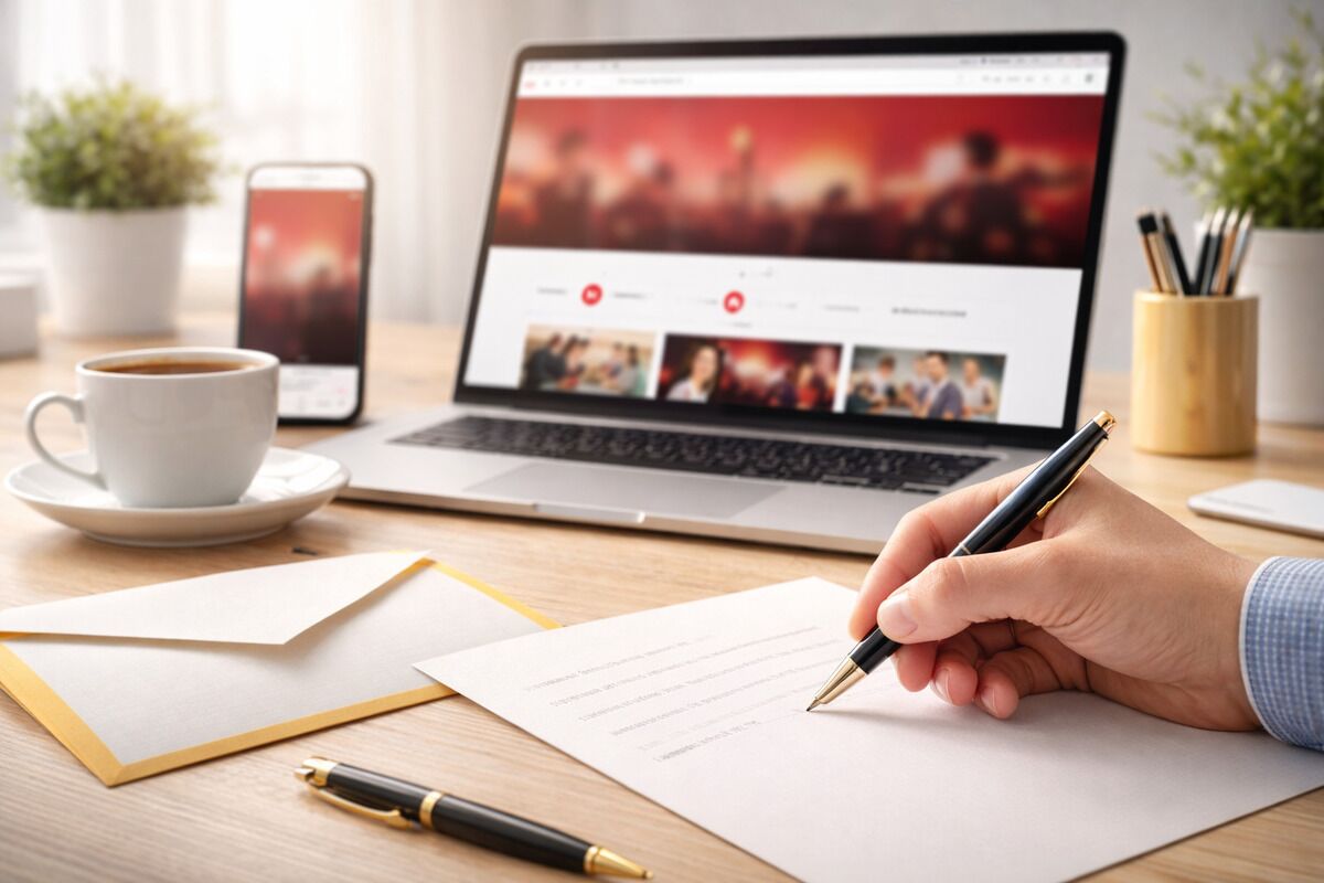 Enveloppe, stylo et lettre prêts pour écrire à France Inter.