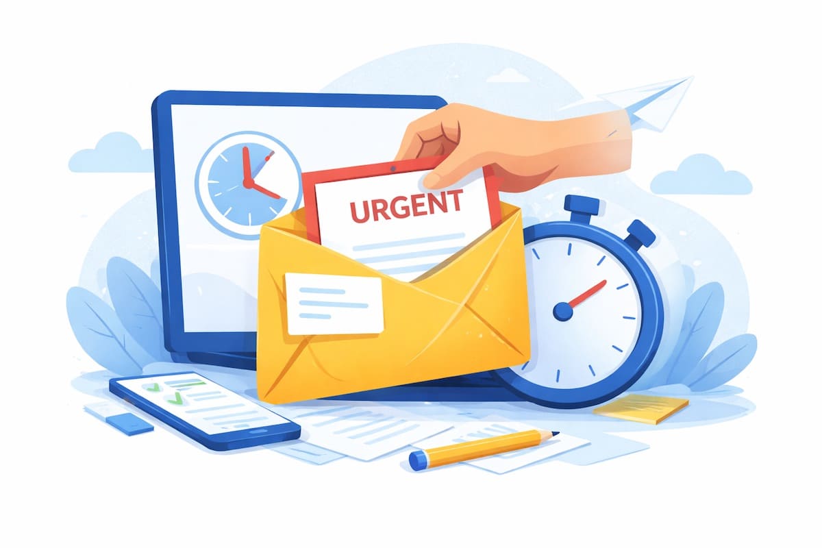 Illustration d'envoi rapide d'une lettre recommandée avec validation et notification.