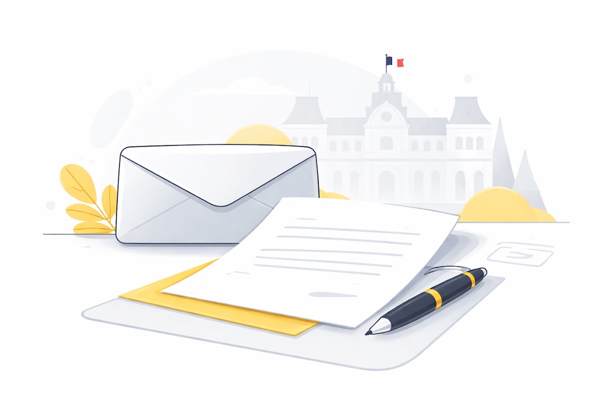 Enveloppe et stylo pour écrire à Emmanuel Grégoire, nouveau maire de Paris