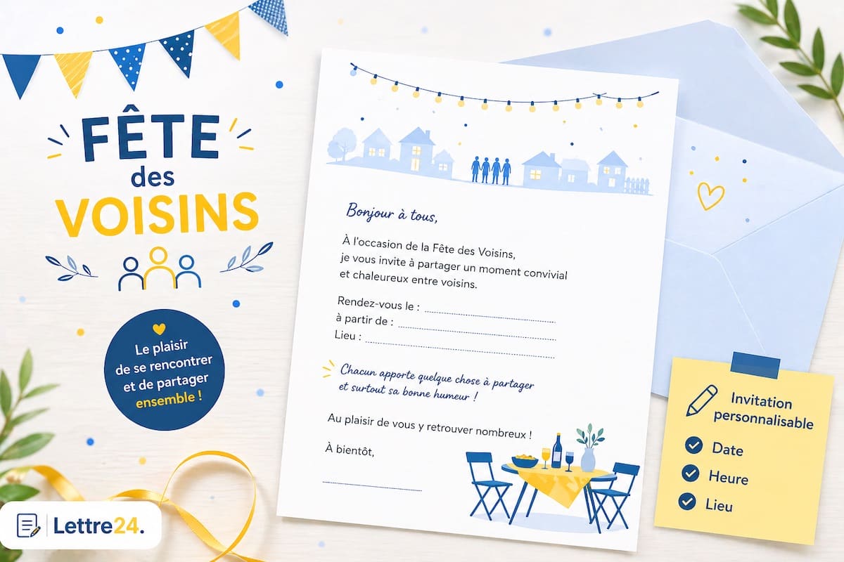 Modèle invitation fête des voisins lettre courrier personnalisé.