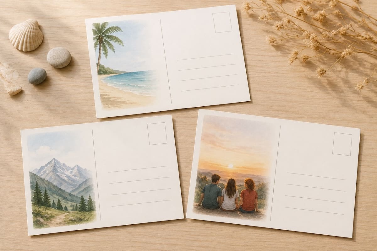 Texte carte postale vacances simple : modèles pour la plage, la montagne et les amis