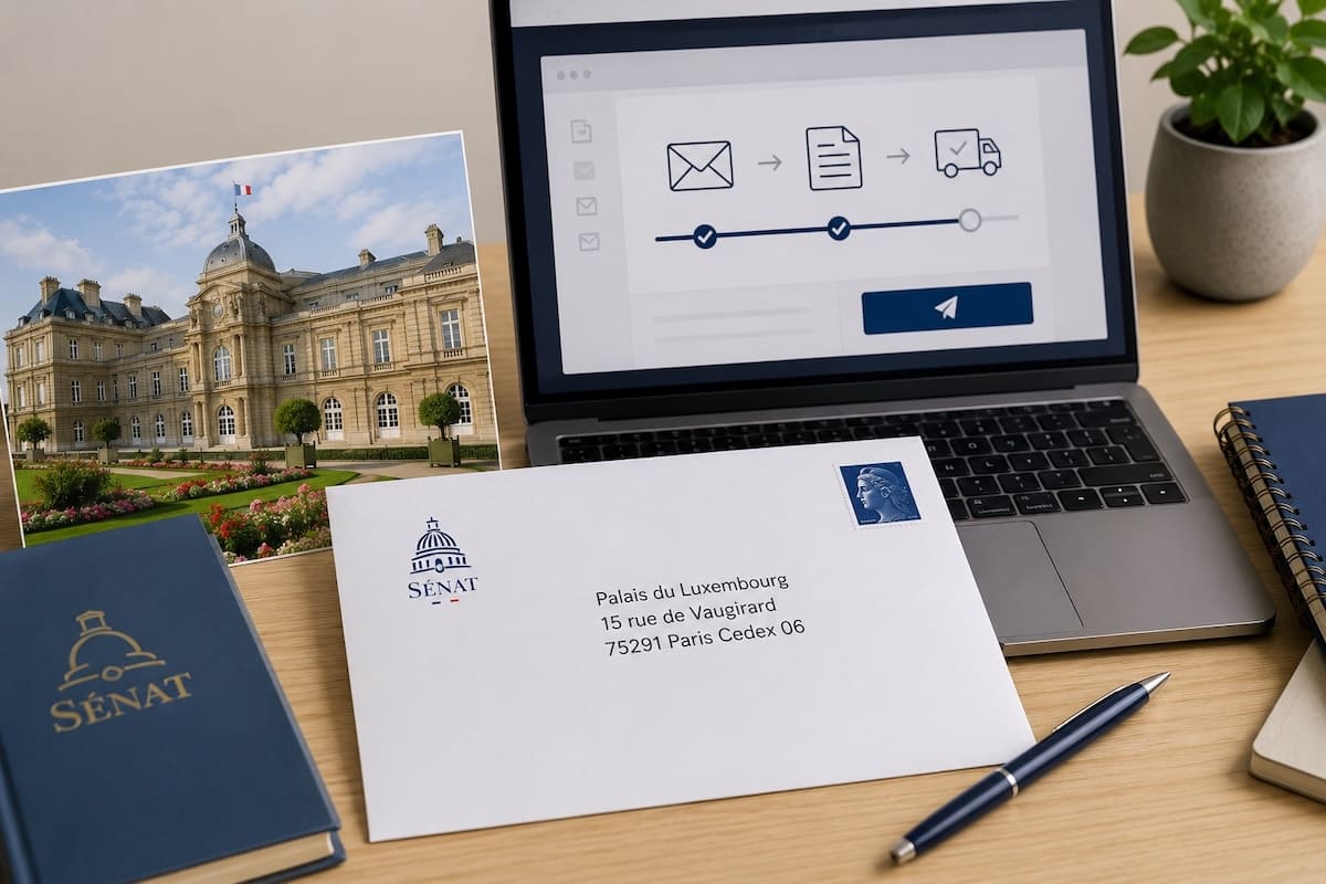 Adresse du Sénat – Palais du Luxembourg, 15 rue de Vaugirard Paris 6e, comment envoyer un courrier.