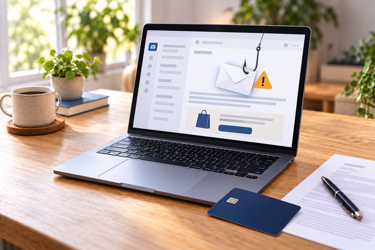 Ordinateur affichant un mail suspect de promotion, illustration d'une arnaque Cyber Monday
